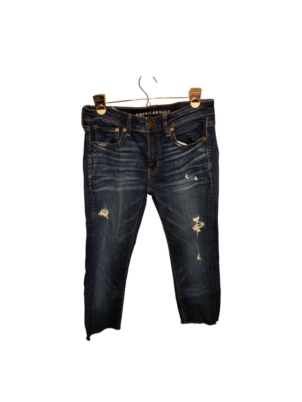 American Eagle Outfitters Dark Blue Distressed Cropped Jeans